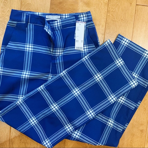 Urban Outfitters Elle Blue Plaid Straight Leg Pant - Picture 1 of 6